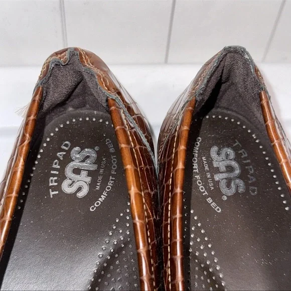 SAS Tripad Cognac Croc Comfort Loafers Women’s Brown Classic Slip On Shoes 9M - Picture 7 of 9